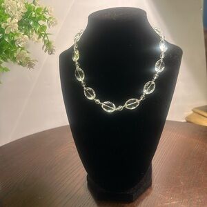 Pretty clear, faceted, oval bead necklace with lobster clasp and extender